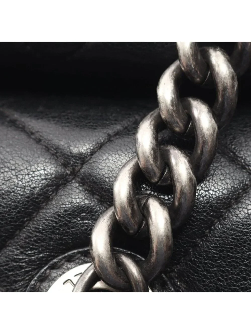 Chanel Tote Bag Quilted Antique Silver 2-Way Black Leather Chain